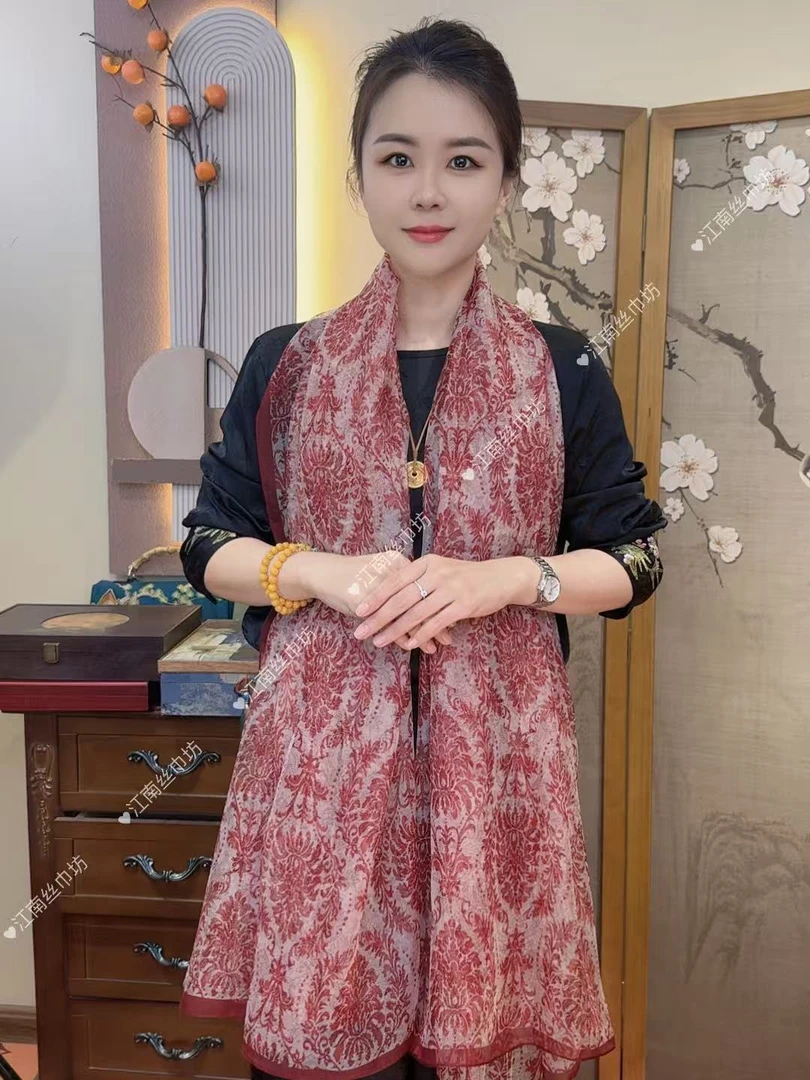 云朵纱120*180左右薄款高定丝巾夏季优雅长巾沙滩巾-红尘里