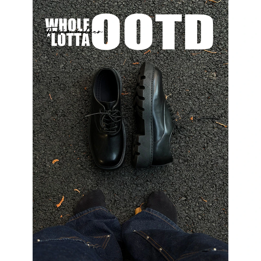 NewRockStarChoppa冬季舒适保暖方头皮鞋男款百搭增高大头德比鞋