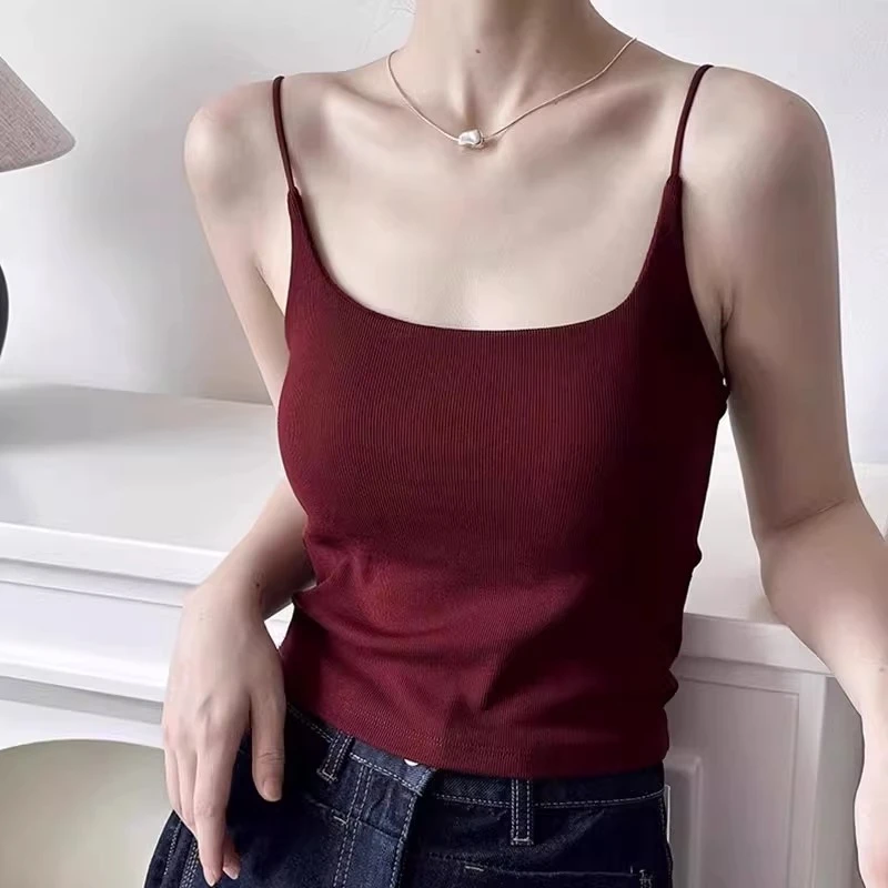 红色辣妹吊带背心女春夏外穿美背文胸一体bra打底内搭带胸垫上衣