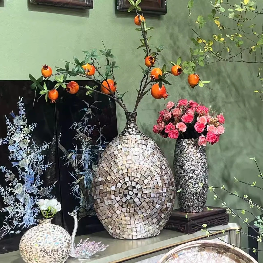 轻奢风贝壳复古黑色花瓶46cm*30cm