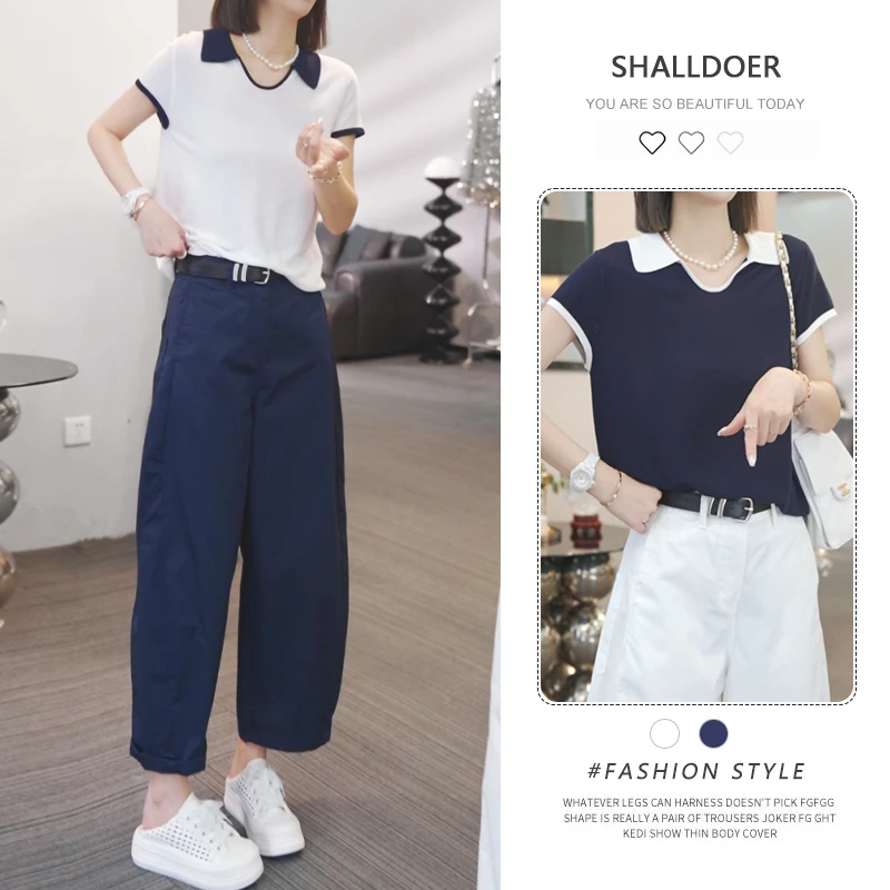 2025年夏季新款韩版拼色设计感短袖T恤休闲裤两件套女生时尚套装