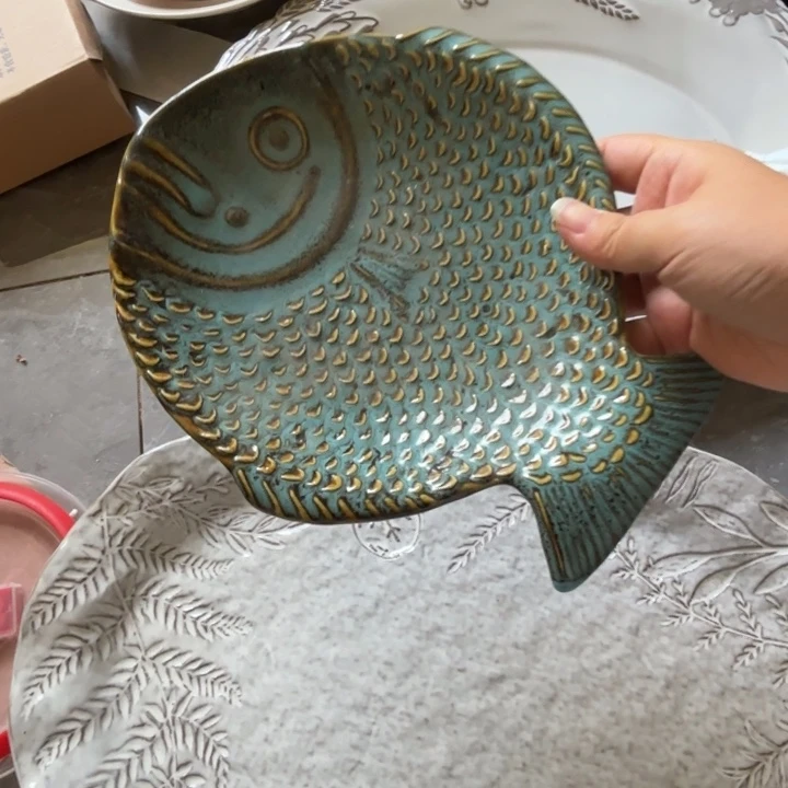 瓷小鱼窑变盘子1个装