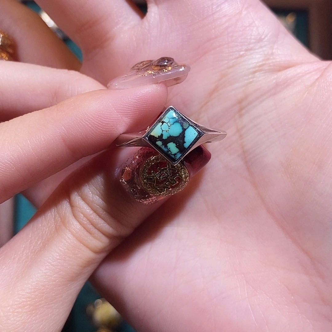 绿松石戒指银S925镶嵌天**晓戒指
