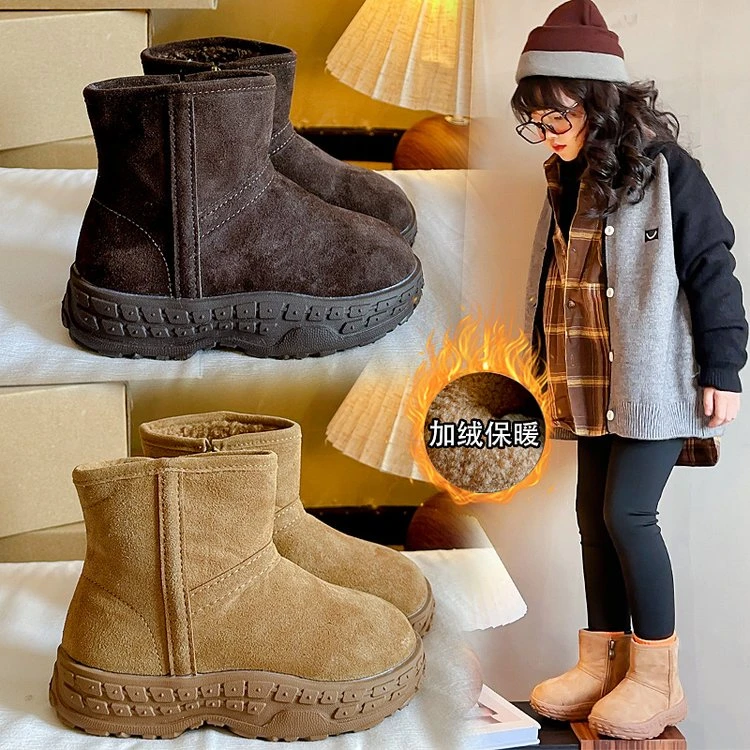 儿童防滑雪地靴2025冬季新款厚底保暖加绒棉靴子男女童中筒靴棉靴