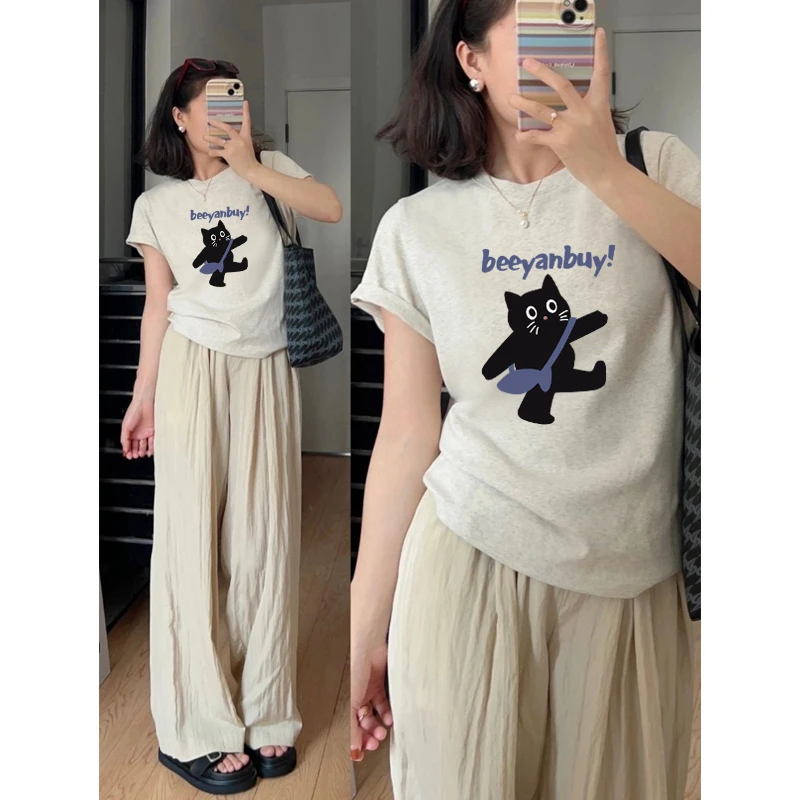 小众设计感正肩短袖t恤女2025新款时尚百搭洋气灰色上衣体恤夏季