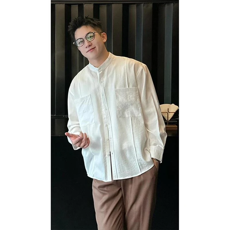 日系复古亚麻长袖衬衫男春夏潮流轻熟风衬衣cleanfit百搭寸衫外套