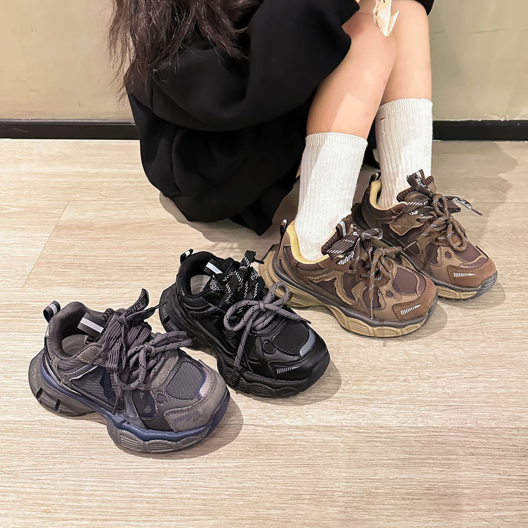 儿童运动鞋女皮面加绒女童老爹鞋保暖时尚男童二棉鞋百搭潮鞋韩版