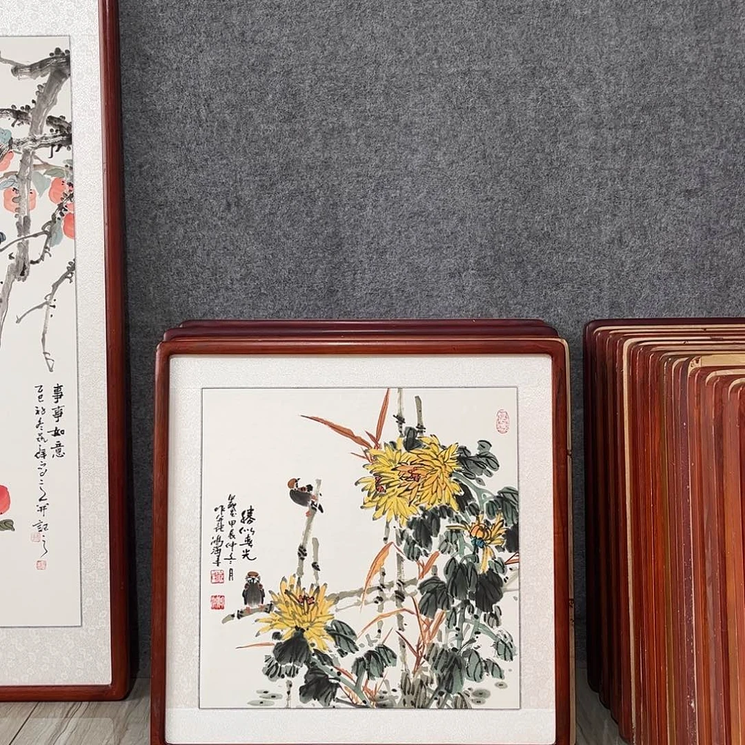 国画书画作品带框63×63