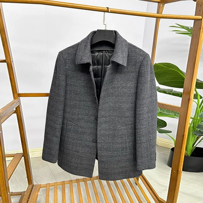 可脱卸内胆秋冬男士羊毛大衣毛呢羽绒服外套保暖百搭Z1119-9858