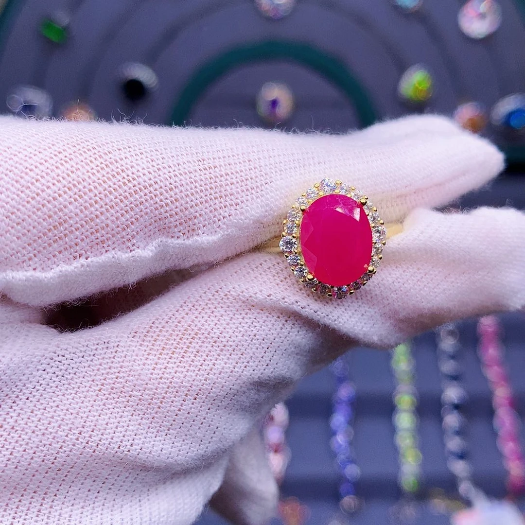 红宝石戒指银S925镶嵌