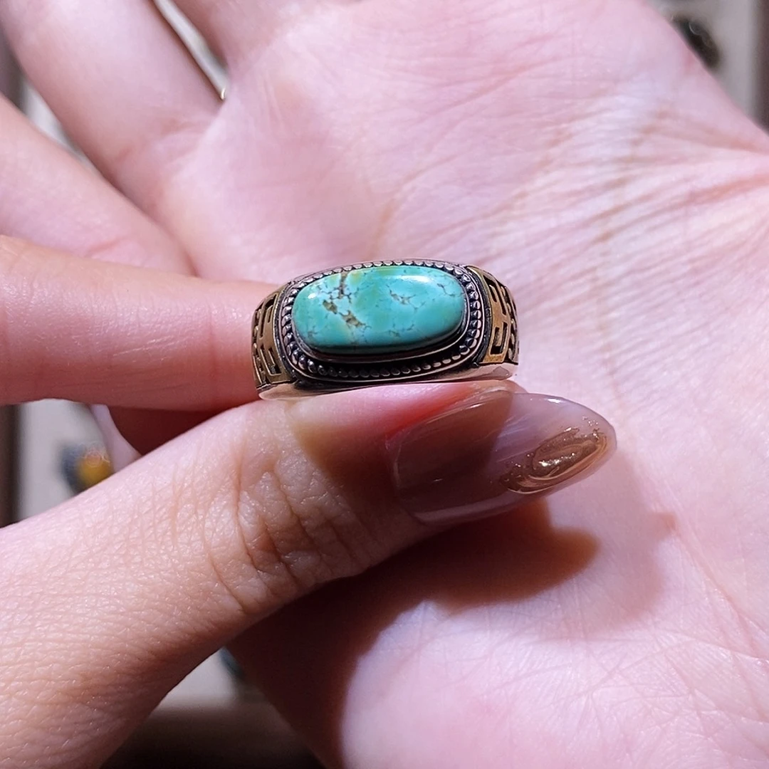 又***了绿松石银S925镶嵌戒指