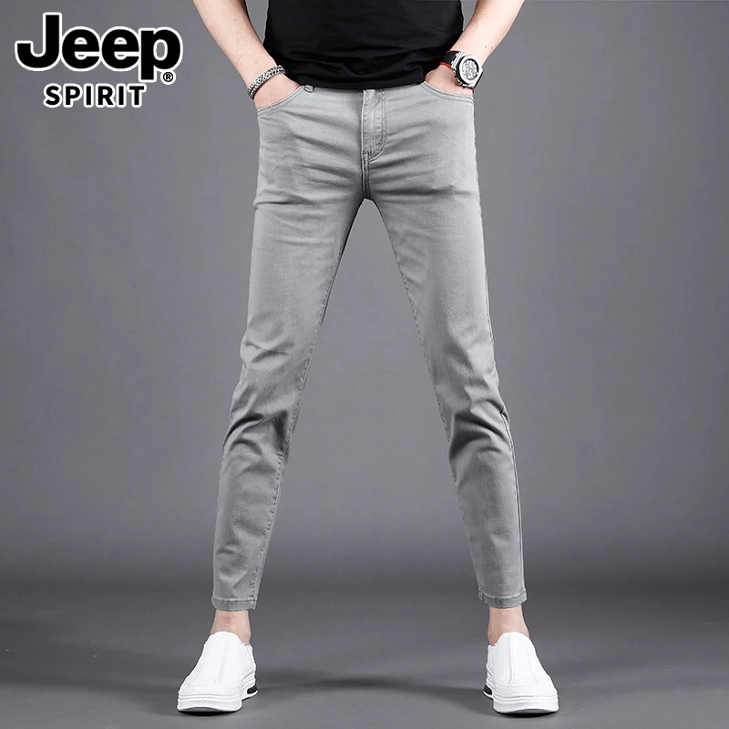JEEPSPIRIT修身直筒牛仔裤男夏季薄款小脚弹力九分裤百搭裤子男款