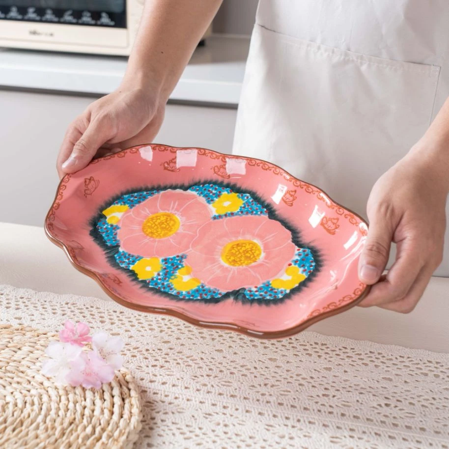 新疆包邮【樱花雪月】家用釉下彩陶瓷13英寸鱼盘鱼盘家用