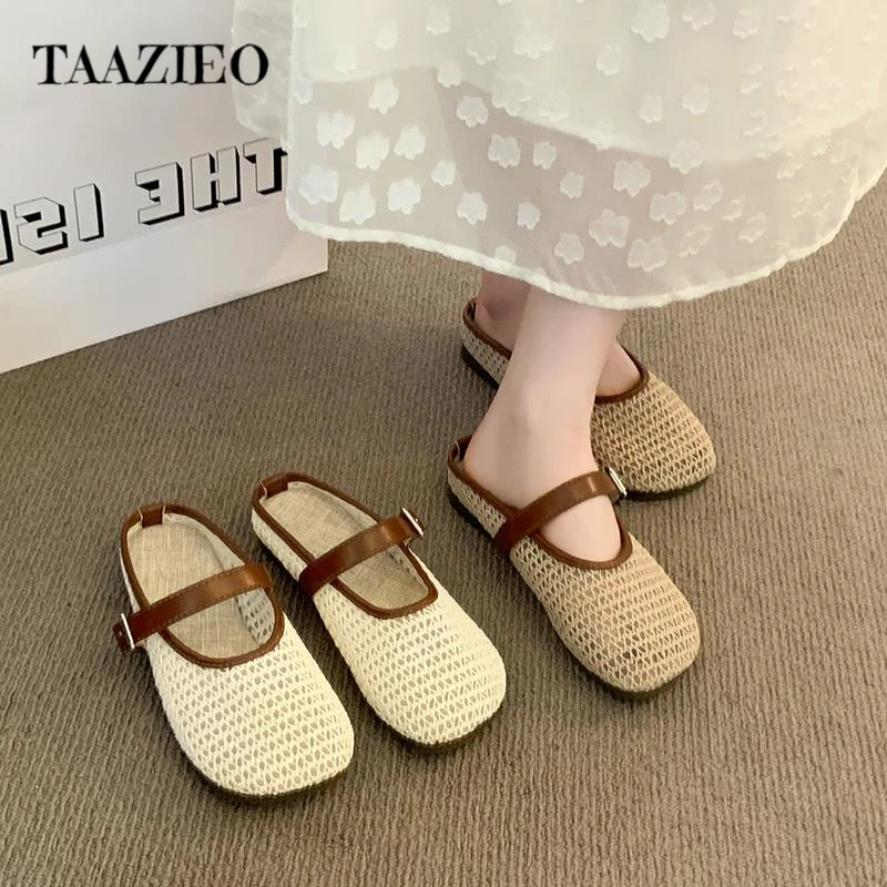 TAAZIEO法式平底渔网镂空勃肯包头半拖鞋高级感女夏外穿一脚蹬