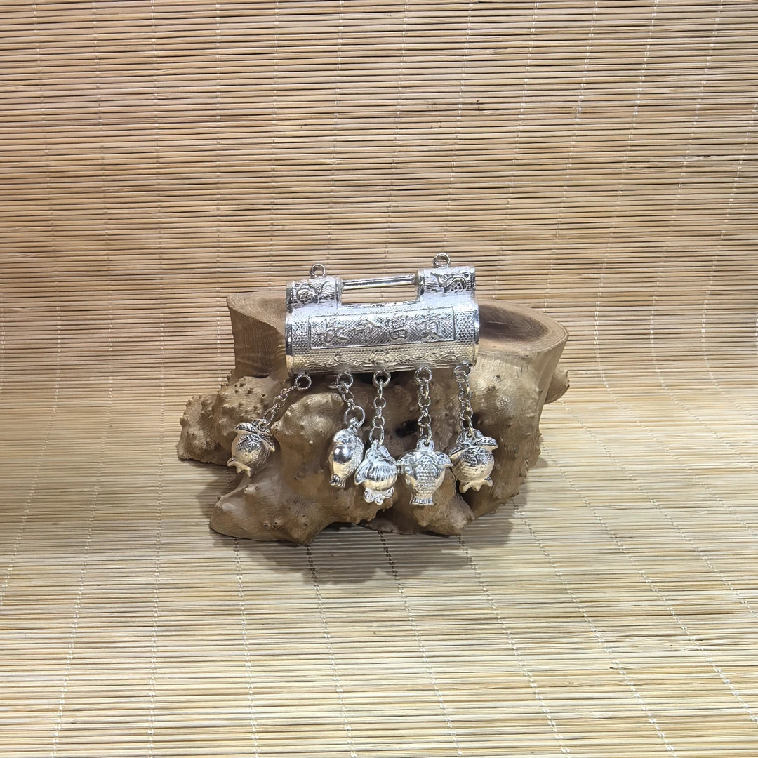 足银银制品 段银匠足银手工长命富贵宝宝时尚简约平安锁