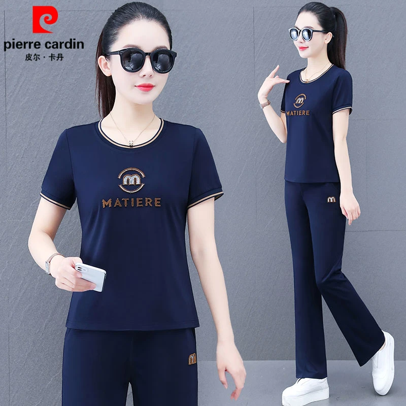皮尔卡丹新款薄冰丝运动套装2025夏休闲跑步服宽松短袖时尚两件套