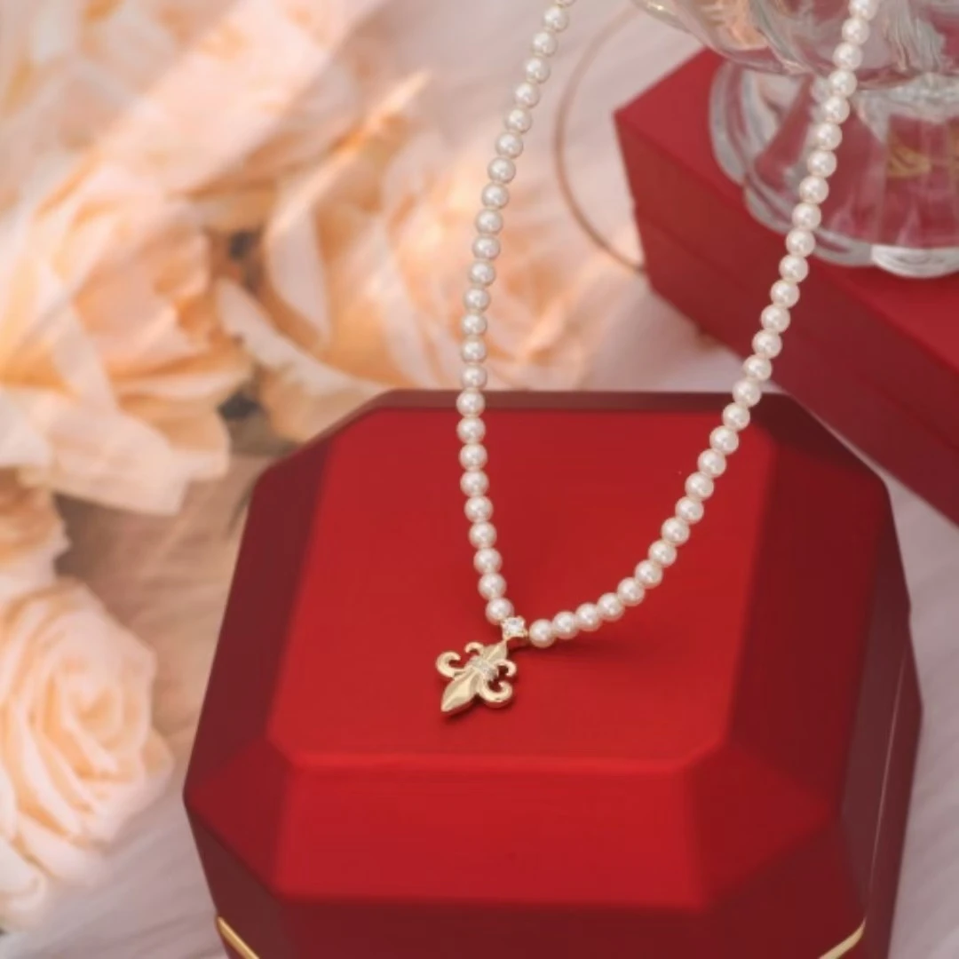 铜合金项链 《货号9190》十字尖花珠珠项链（链长40+5）