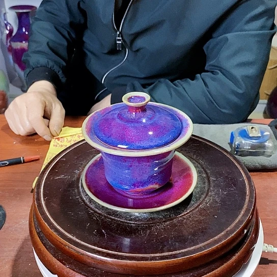 摆件尚峰钧窑作品三才盖碗