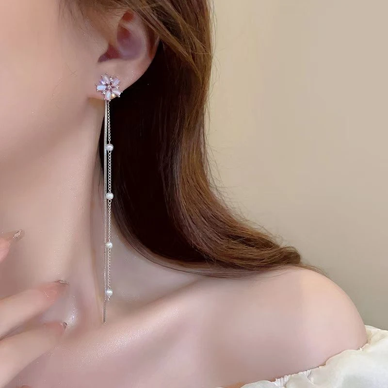 合金耳饰 长款植物花卉法式百搭夏天清新百搭耳钉N2482