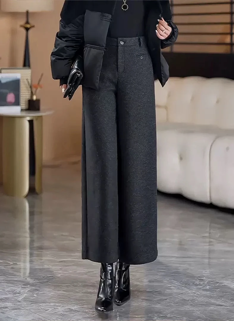 西西实拍6678呢料松紧腰直筒裤秋冬款