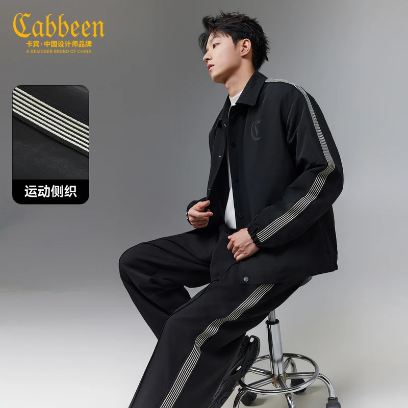 【侧边织带】卡宾男装翻领运动休闲冬季新款加厚加绒防风夹克外套