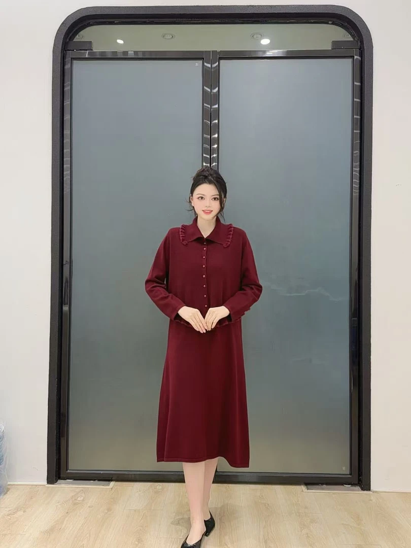 51 DD秋冬新款气质时尚显瘦提花百搭大码洋气连衣裙