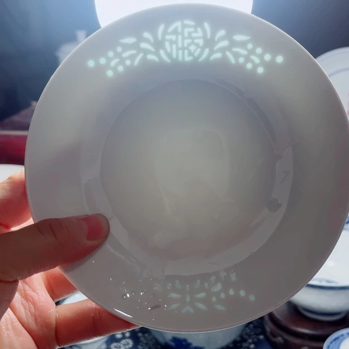 青花玲珑6寸骨碟福字雕刻