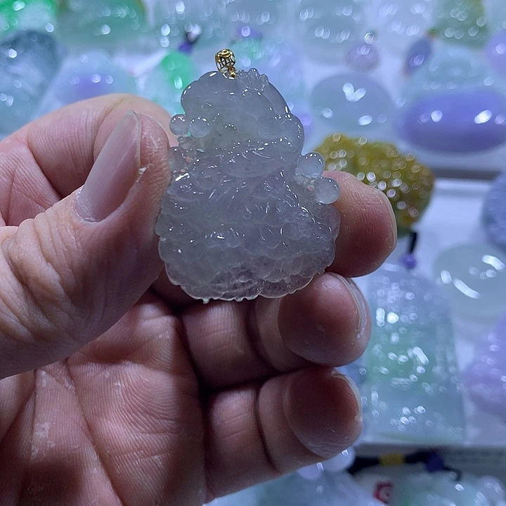 翡翠18K金镶嵌项链天然翡翠A货吊坠