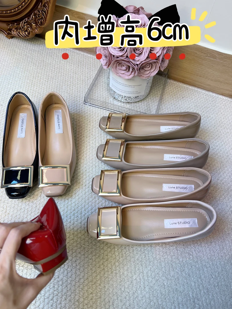 增高6cm气质单鞋仙女风新款增高高跟爆款方头浅口百搭2025鞋子