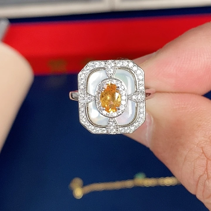 石榴石(芬达石)戒指银S925镶嵌