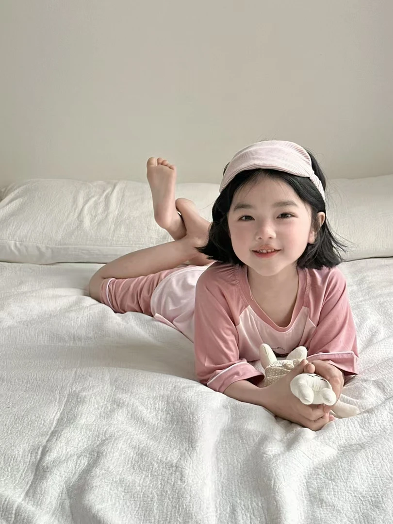 【直播专用】卡通风极简风家居服套装打底运动女童薄款小童连体女宝
