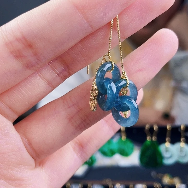 翡翠耳饰银S925镶嵌饰品