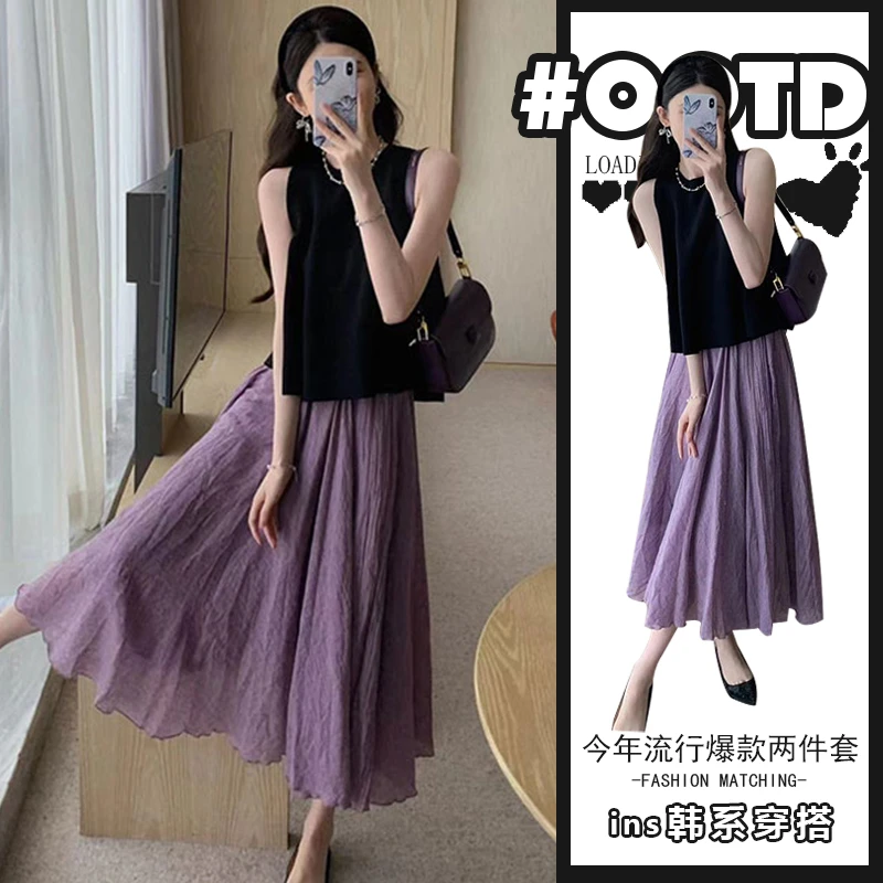 2025夏季新款时尚气质辣妹上衣+高腰休闲半身裙甜美日系两件套潮