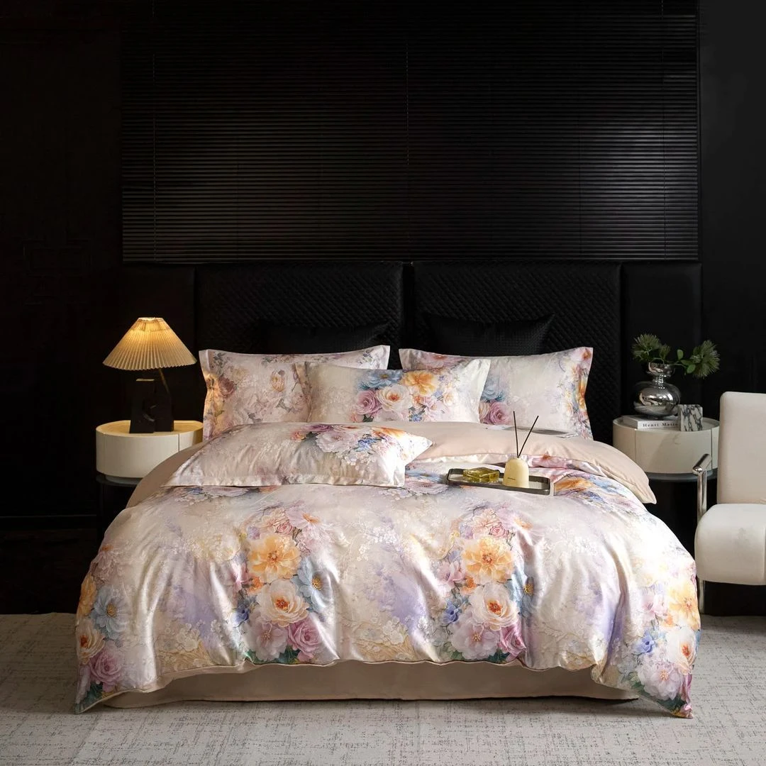 欧式轻奢贡缎提花四件套高端丝滑床品--初雪-米桔