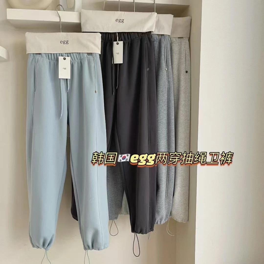 韩国egg一裤两穿宽松加绒卫裤