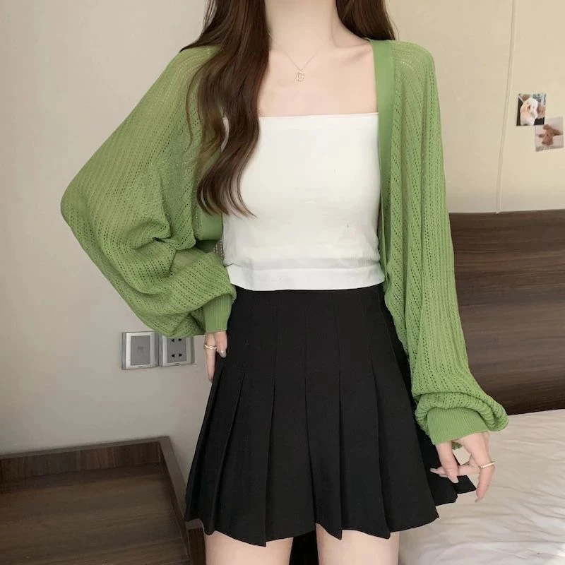 镂空针织开衫外套女秋季披肩外搭薄款长袖罩衫短款遮阳冰丝针织衫