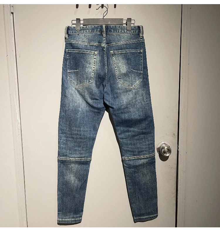 美式机车风男士牛仔裤四季复古水洗直筒潮流休闲时尚蓝色休闲裤