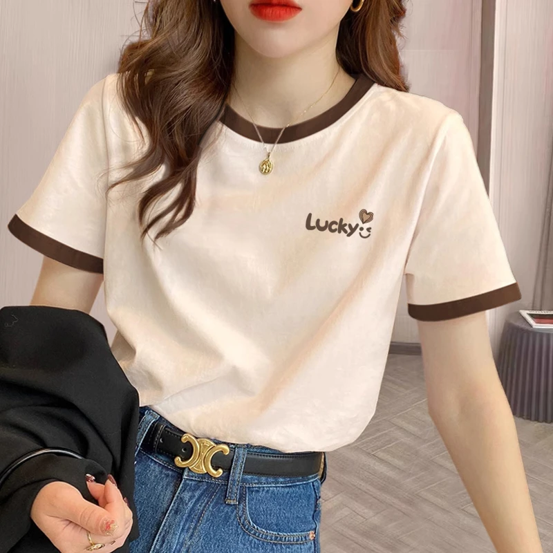 2025年秋季新款印花圆领潮流T恤百搭设计感纯色T恤