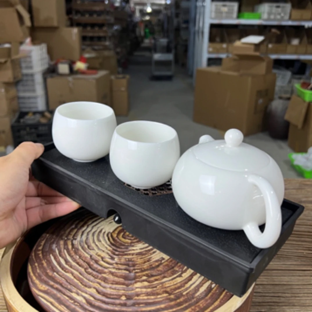 陶迷羊脂玉西施凤鸣壶200容量带2杯带盘家用中式陶瓷茶壶茶道器具