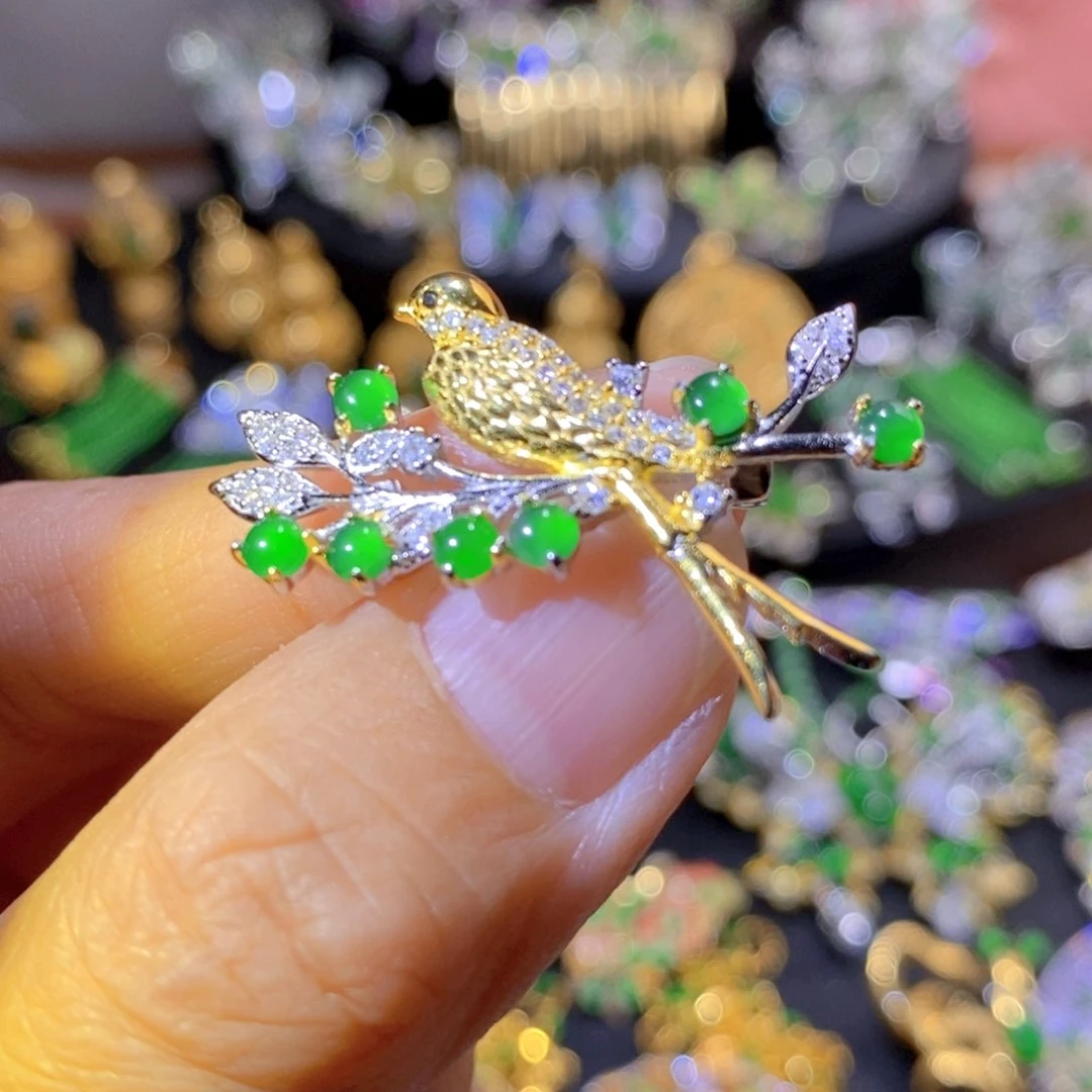 吊坠(不含链)银S925镶嵌翡翠