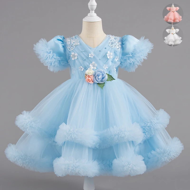【跨境专供】女童公主裙夏儿童梦幻蓬蓬裙生日礼服裙网纱连衣裙