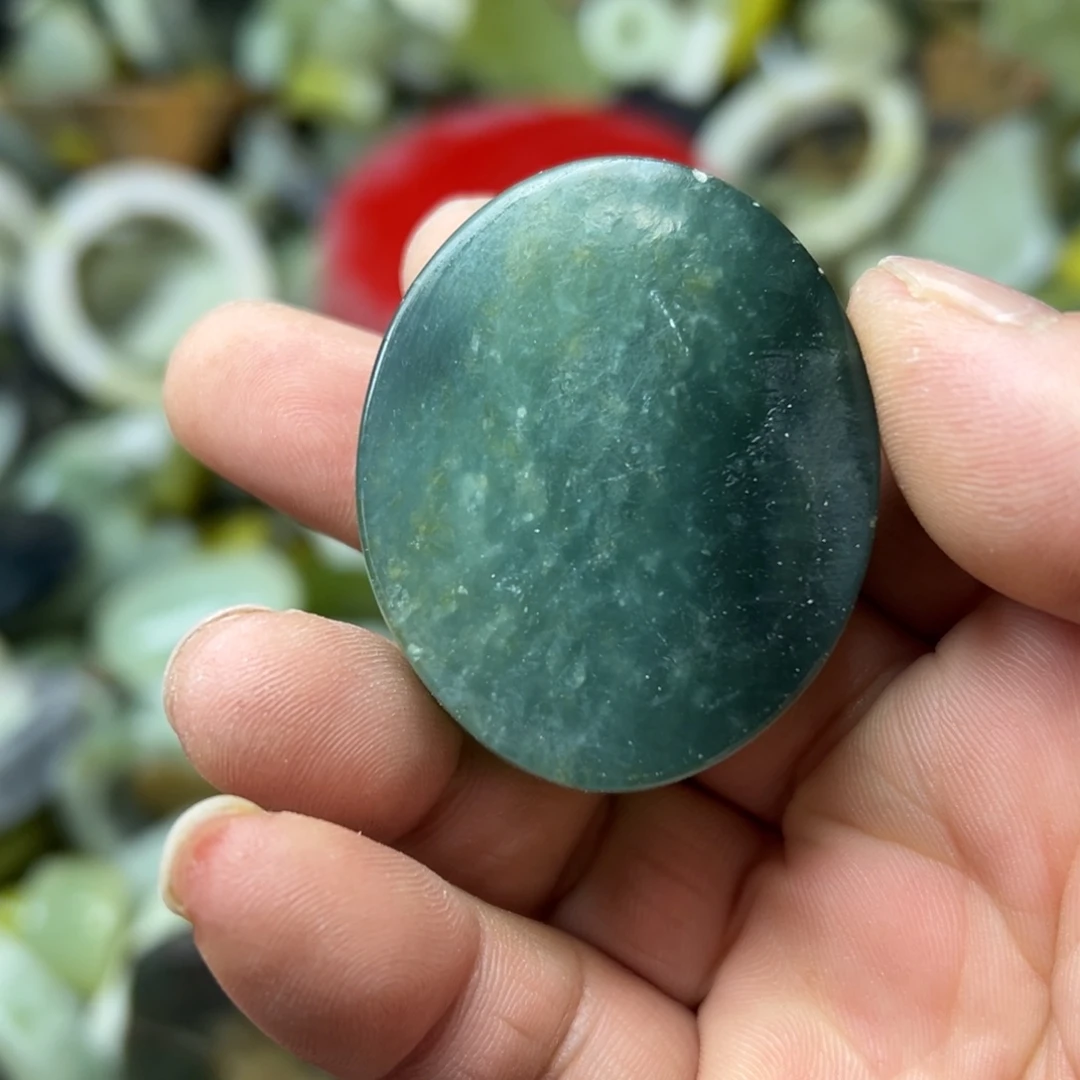 蛇纹石玉未镶嵌岫玉手镯心，平安无事牌