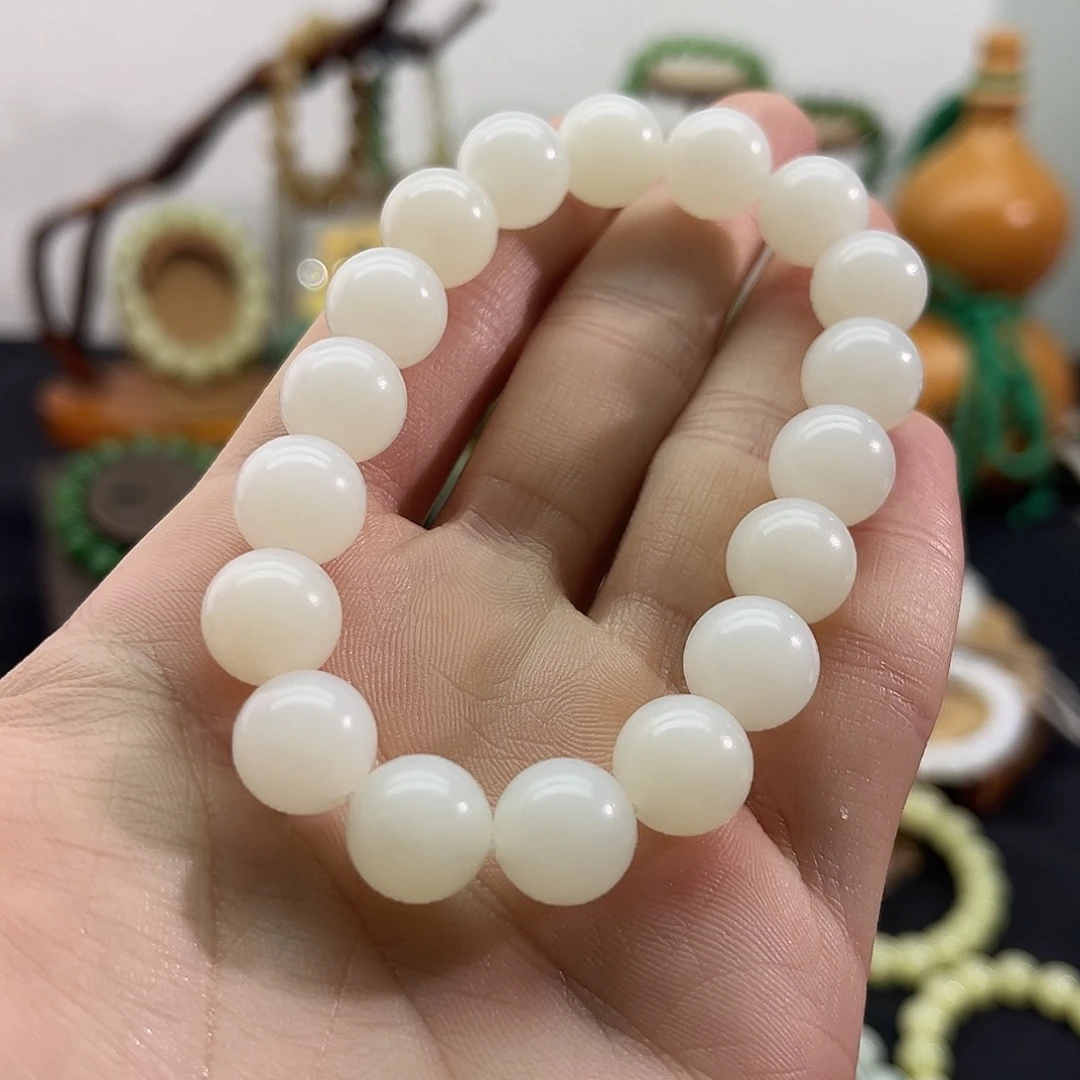 和田玉未镶嵌颈饰俄料-白玉手串-12mm