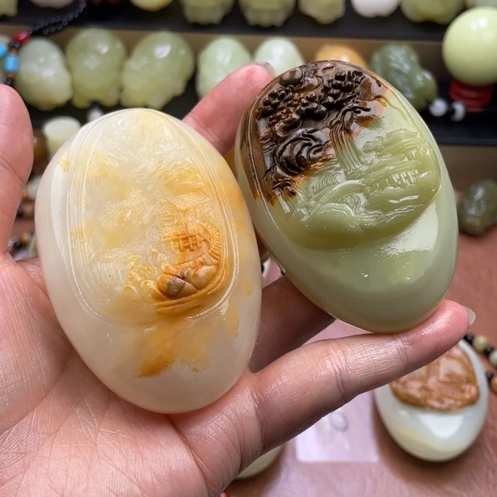 北***丐石材天然古青石手把件