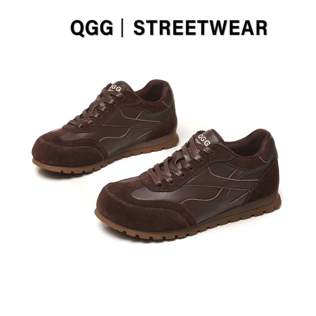 QGG头层牛皮复古厚底德训鞋内增高2025年秋季新款休闲鞋ZL8801