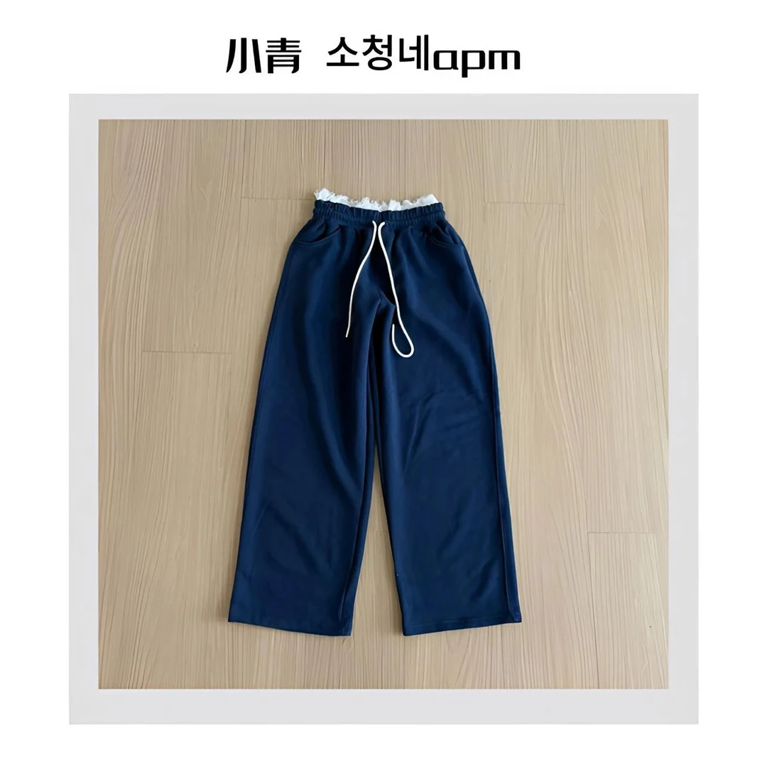 韩国东大门 TARA/蕾丝花裤腰抽绳卫裤