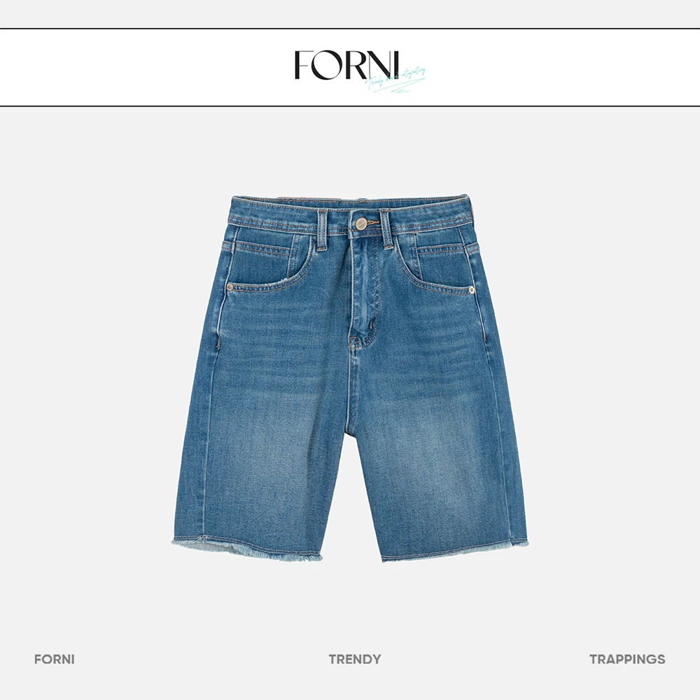 FORNI x YOYO 经典美学 毛边五分牛仔裤时尚休闲宽松潮流水洗