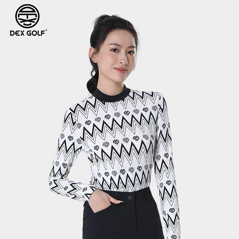 DEXGOLF高尔夫服装女士春夏3268时尚印花休闲长袖打底衣弹力速干