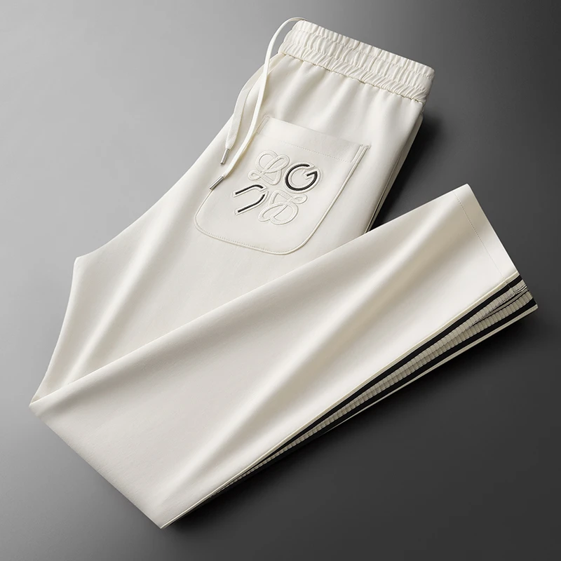 2025春秋季亲肤柔顺休闲直筒裤男修身高级感侧边杠条织带男士长裤