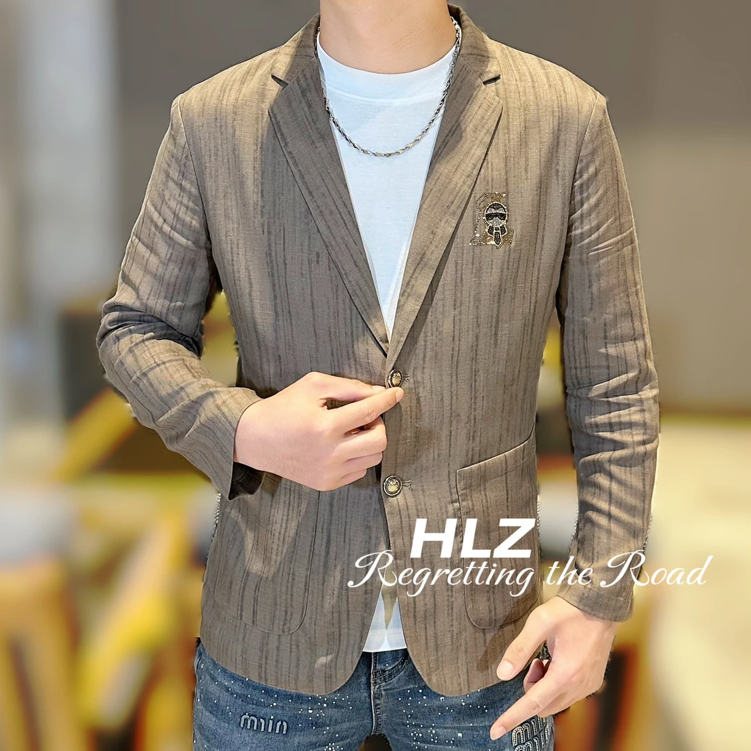 撼路者家男士2025新款轻奢修身春款时尚个性韩版潮流长袖西装